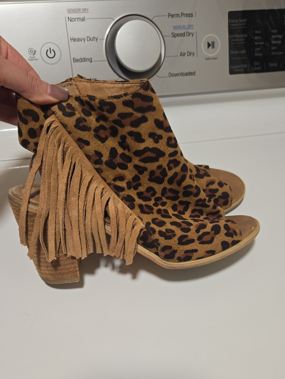 Leopard Fringe Peep-Toe Heel